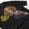 Camiseta Chucky con flores Chico color negro perspectiva cerca