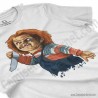 Camiseta Chucky con cuchillo Chica color blanco perspectiva cerca