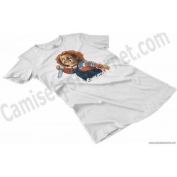 Camiseta Chucky con cuchillo Chica color blanco perspectiva