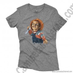 Camiseta Chucky con cuchillo Chica color gris Jaspeado