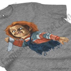 Camiseta Chucky con cuchillo Chica color gris Jaspeado perspectiva cerca