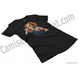 Camiseta Chucky con cuchillo Chica color negro perspectiva