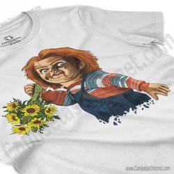 Camiseta Chucky con flores Chica color blanco perspectiva cerca