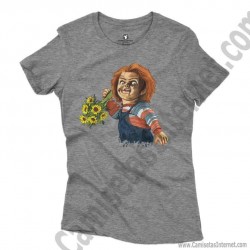 Camiseta Chucky con flores Chica color gris Jaspeado