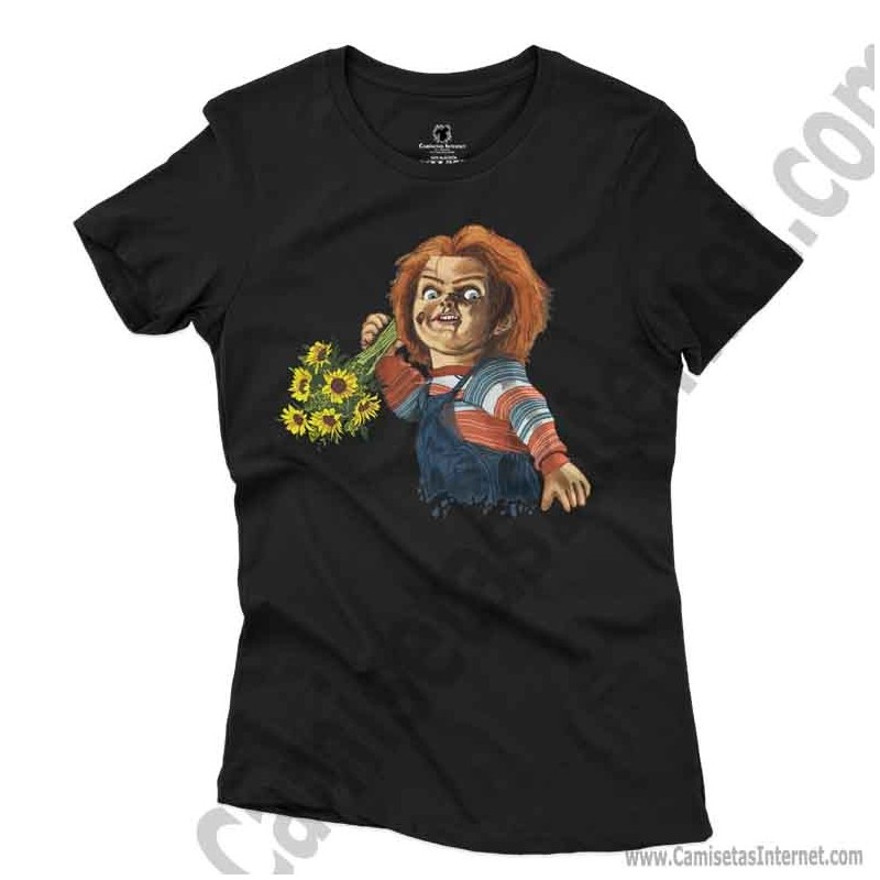 Camiseta Chucky con flores Chica color negro