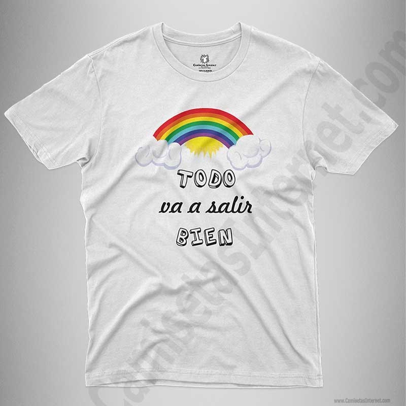 Camiseta Arcoíris con frase TODO va a salir BIEN Chico color blanco