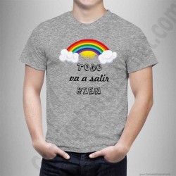 Camiseta modelo Arcoíris con frase TODO va a salir BIEN Chico color gris jaspeado